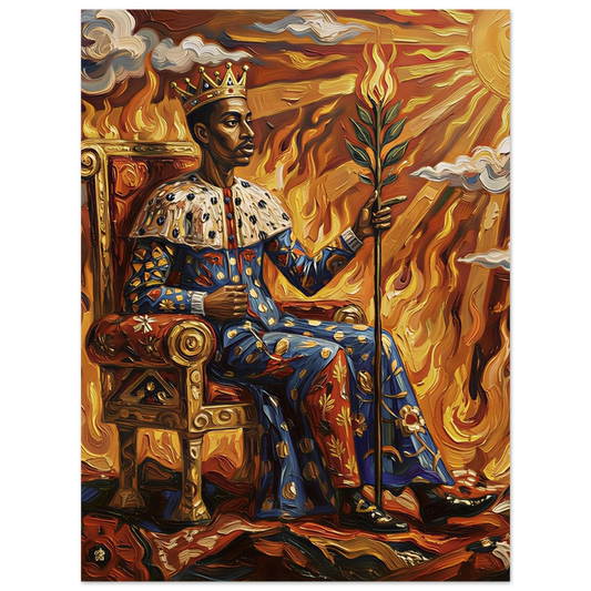 The Fire King, a solar throne portrait in thick oil impasto