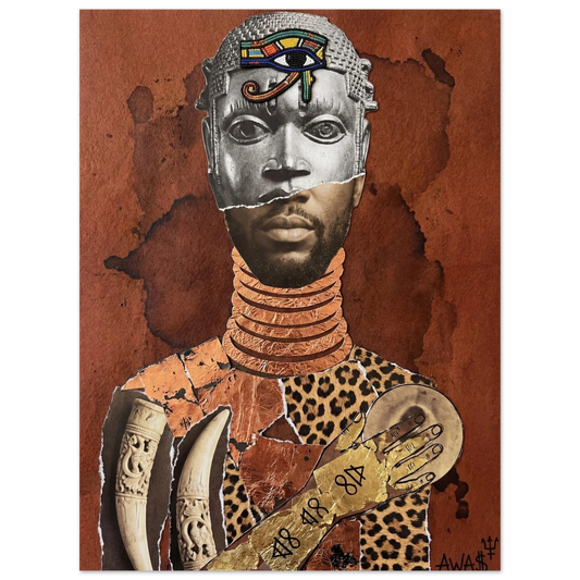 The Bronze King wall art print, Benin bronze inspired royal portrait — AWA$ Signature Series