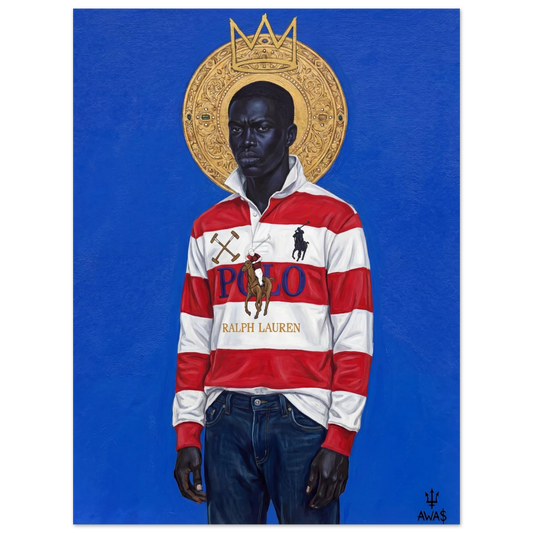 Sovereign In Stripes wall art, sacred streetwear iconography — AWA$ neo-Renaissance print