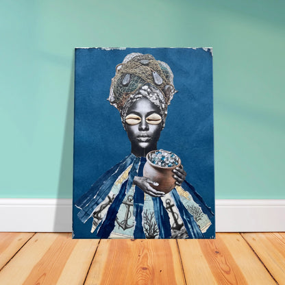Yemayá Ocean Goddess — ocean Orisha canvas art, deep blue sea goddess print