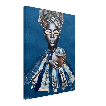 Yemayá Ocean Goddess gallery-wrapped canvas, Siete Sayas seven skirts — Digital Rouge X