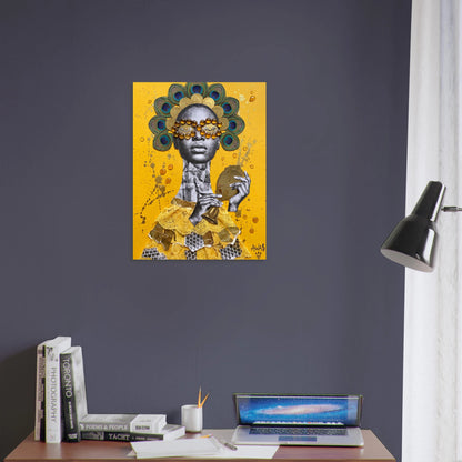 Oshun Honeyed Waterfall — Orisha altar art print, honey and gold palette
